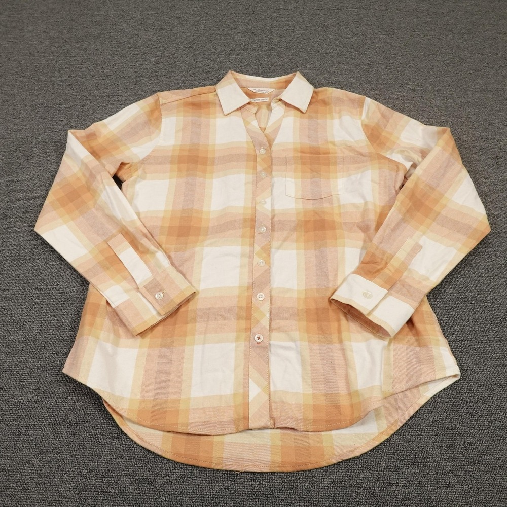 Weatherproof Vintage Shirt Mens Small Orange Plaid Button Down Comfort Stretch